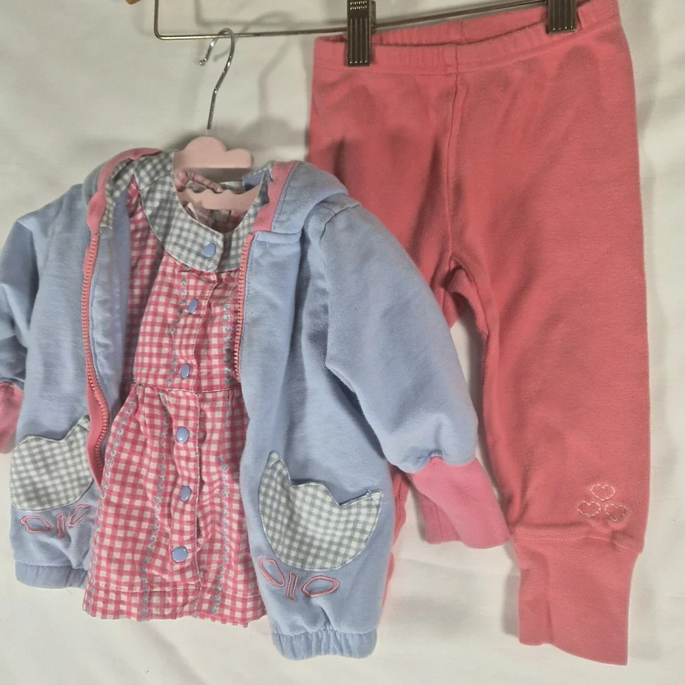 Vintage Gymboree Baby Girl 3 Piece Outfit Set 12 18M Gingham Jacket Top Pants